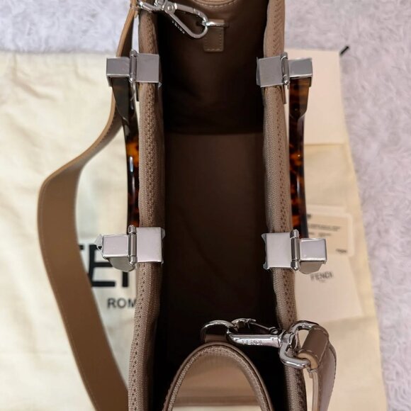 FENDI Technical Fabric Plexiglass FF Medium Fendi Sunshine Shopper Tote Beige - Picture 11 of 16